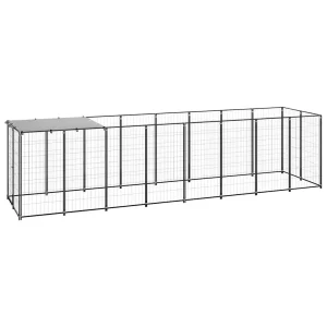 Chenil d’extérieur en acier noir pour chien – Panneaux à mailles- 440 x 110 x 110 cm – 5 m²