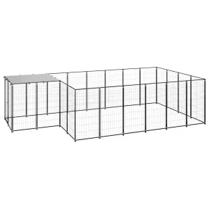 Chenil d’extérieur en acier noir pour chien – Panneaux à mailles- 440 x 220 x 110 cm – 8,47 m²