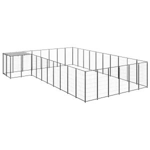Chenil d’extérieur en acier noir pour chien – Panneaux à mailles – 440 x 550 x 110 cm – 19 m²