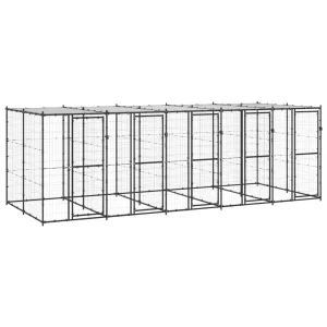 Chenil d’extérieur en acier noir avec toit pour chien – 5 chenils individuels – Panneaux à mailles – 550 x 220 x 180 cm – 10 m²