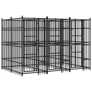 Chenil d’extérieur en acier noir pour chien – 4 chenils individuels modulables – Panneaux à barreaux – 384 x 192 x 200 cm – 7 m²