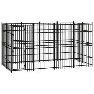 Chenil d’extérieur en acier noir pour chien – Panneaux à barreaux – 384 x 192 x 200 cm – 7 m²