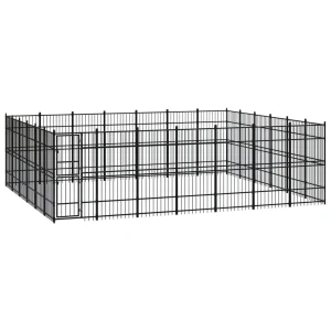 Chenil d’extérieur en acier noir pour chien – Panneaux à barreaux – 672 x 576 x 200 cm – 39 m²