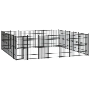 Chenil d’extérieur en acier noir pour chien – Panneaux à barreaux – 672 x 672 x 200 cm – 45 m²