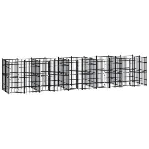 Chenil d’extérieur en acier noir pour chien – 5 chenils individuels modulables – Panneaux à barreaux – 960 x 192 x 200 cm – 18 m²