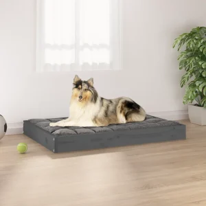 Lit en bois gris pour chien – 90x60x10 cm