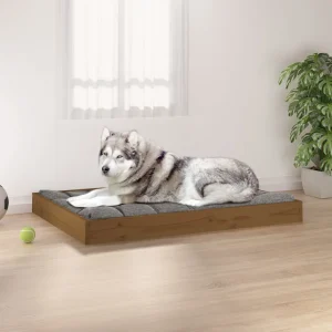 Lit en bois de pin marron pour grand chien – 100x75x10 cm