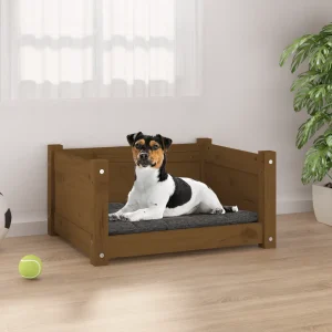 Lit en bois de pin marron pour petit chien – 55x45x30 cm