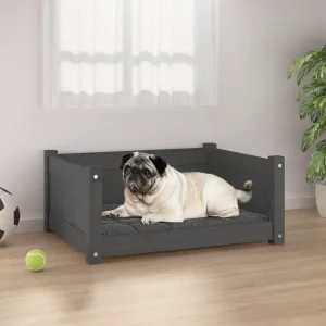Lit en bois de pin gris pour chien – 65x50x30 cm