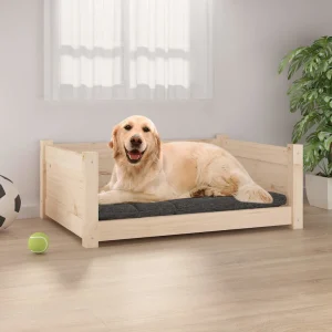 Lit en bois de pin naturel pour chien – 75x55x30 cm
