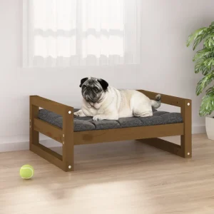 Lit en bois marron pour chien – 65x50x30 cm