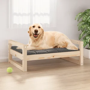 Lit en bois naturel pour chien – 75x55x30 cm