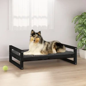 Lit en bois noir pour chien – 95x65x30 cm