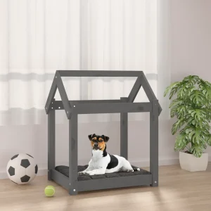 Lit en bois gris pour chien – 60x50x70 cm