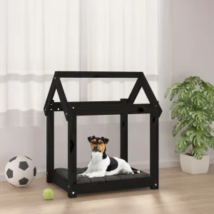 Lit en bois noir pour chien – 60x50x70 cm