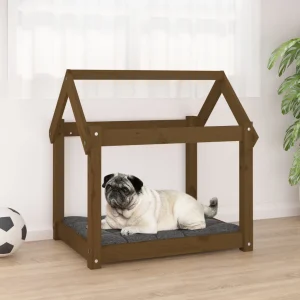 Lit en bois marron pour chien – 70x55x70 cm