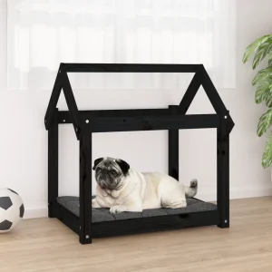 Lit en bois noir pour chien – 70x55x70 cm