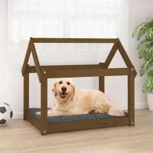 Lit en bois marron pour chien – 80x60x70 cm
