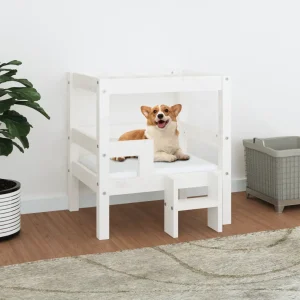 Lit en bois blanc pour chien – 55x50x60 cm