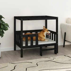 Lit en bois noir pour chien – 95x70x90 cm
