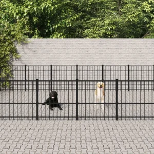 Chenil d’extérieur en acier noir pour chien – Panneaux à barreaux – 873 x 485 x 100 cm – 42 m²