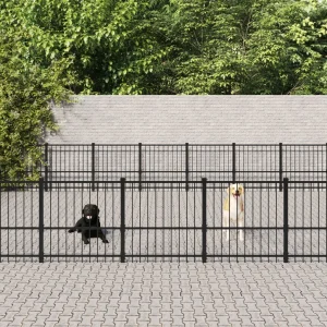 Chenil d’extérieur en acier noir pour chien – Panneaux à barreaux – 970 x 679 x 100 cm – 66 m²