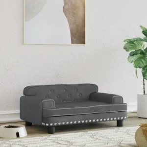 Canapé gris foncé en velours pour chien – 70x45x30 cm