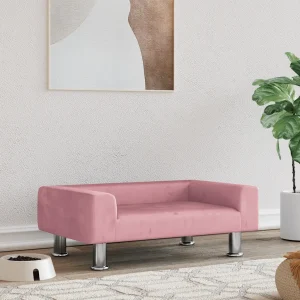 Canapé rose en velours pour chien – 70x45x25 cm